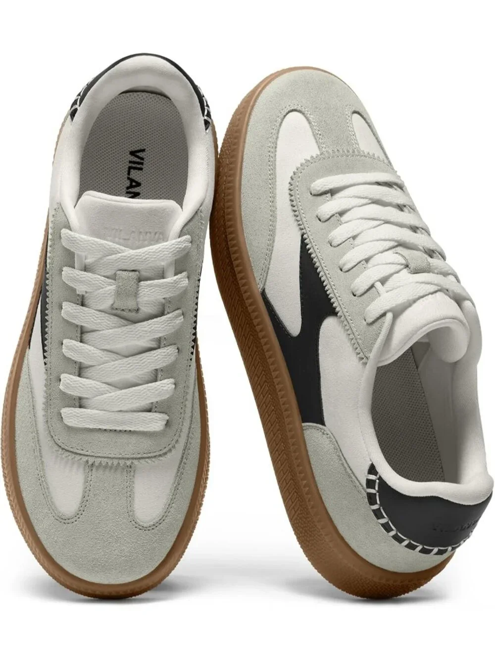 Women's White Multi Suede Fashion Classic Retro Gum Sole Walking Trendy Sneakers